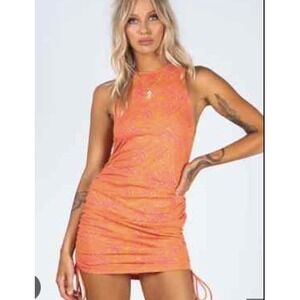 open lace back dress Rujira Cowl Midi Dress in Floral Pink Orange , Zip Up main image 0